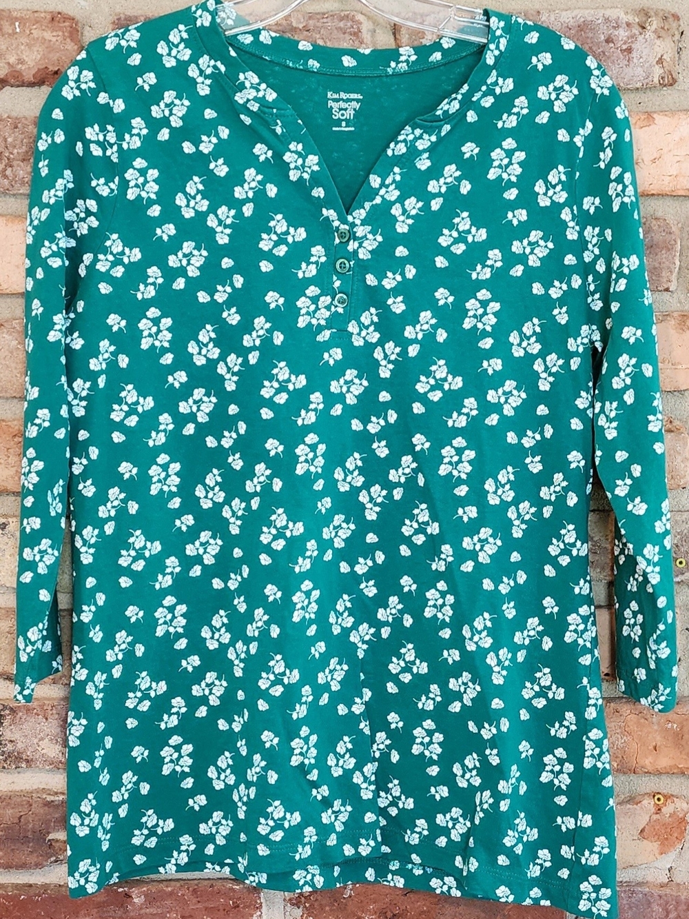 Kim Rogers Teal Knit Top with White Print